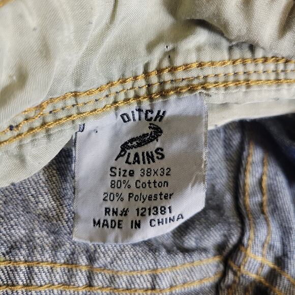 Ditch Plains Denim Jeans Mens 38x32 Dark Wash Relaxed Straight Distressed - Picture 4 of 5